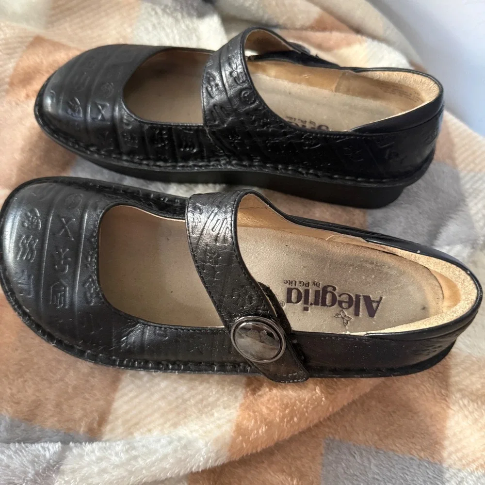 Alegria Paloma‎ Black Leather Embossed Mary Jane Shoes Women Comfort 36 US 6